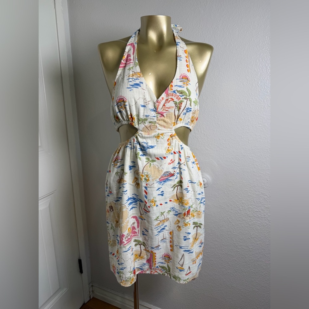 cotton halter mini dress with side cutouts 8